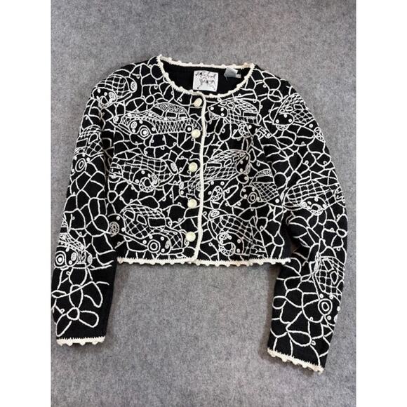 Michael Simon Sweaters - VTG 90s Michael Simon Car Crop Cardigan Womens L Black Novelty Whimsygoth Artsy